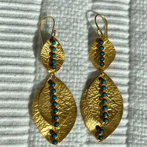 Gold Plated Earrings - Turquoise Embellishments